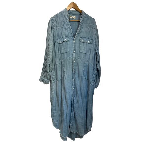 Free People Cinderella Story Shirtdress Size S Blue Denim Gauze Button Front - Picture 2 of 13